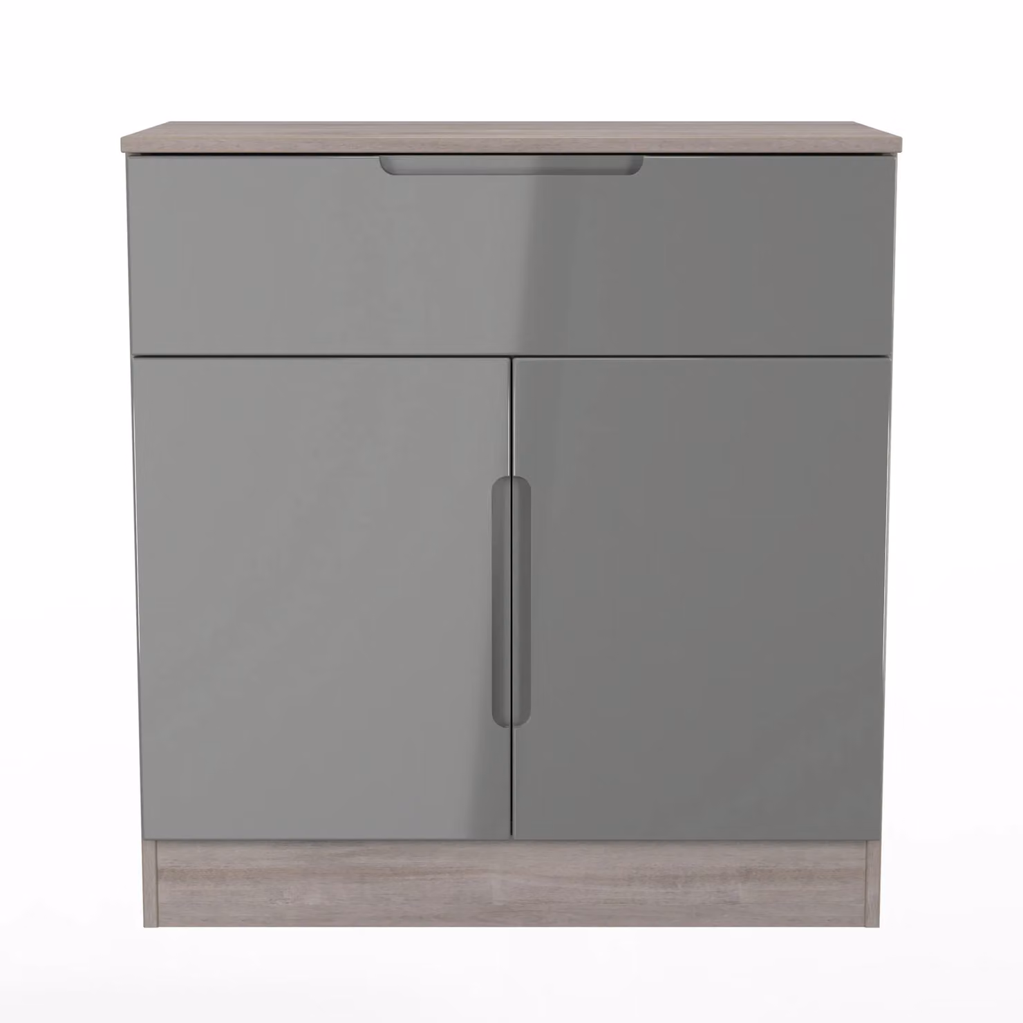 2 U Lucca Ready Assembled Modern Glossy Grey Sideboard with 1 Drawer and 2 Doors – 2
