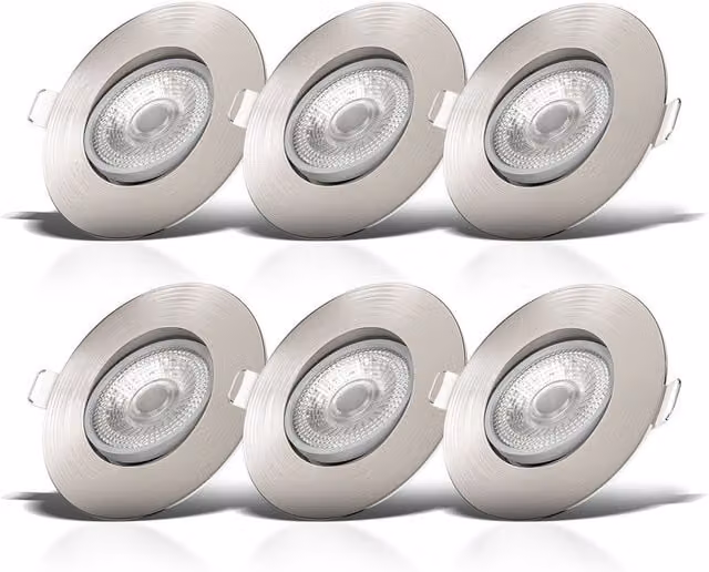 B.K.Licht Set of 6 Adjustable LED Recessed Downlights, Warm White, Matt Nickel, W/D/H: 90 x 24 x 24 mm – 1