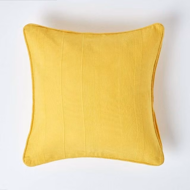 Homescapes Cotton Rajput Ribbed Cushion Cover, Yellow, W: 60 cm x H: 60 cm