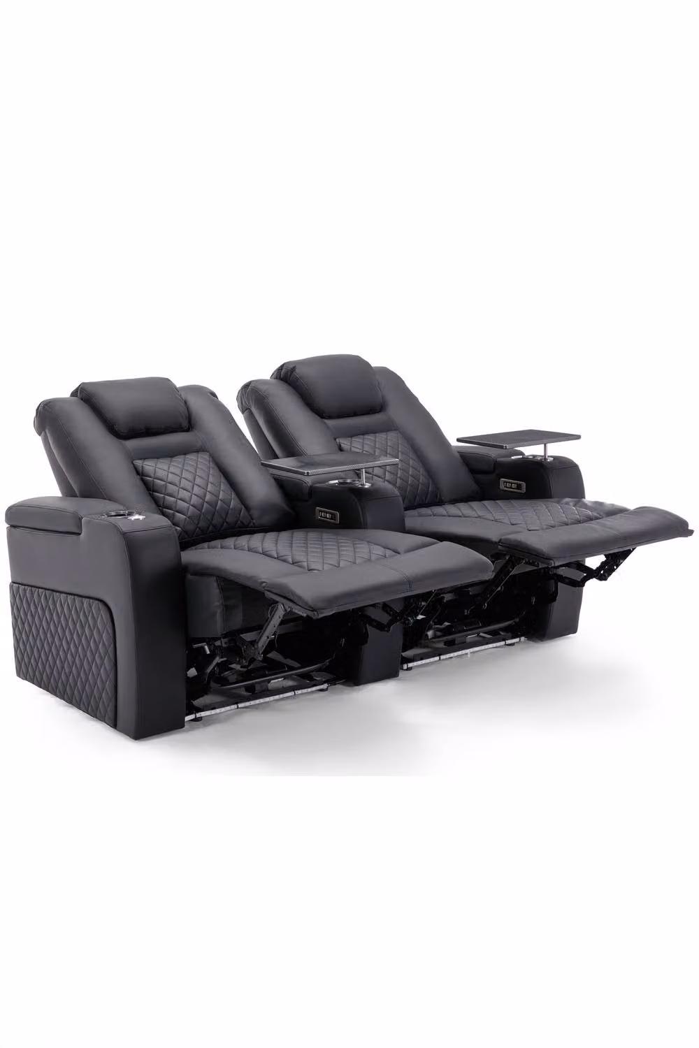 More4Homes Broadway 2 Seater Cinema Electric Recliner Chair with USB Charging, LED Lighting and Tray in Black – 2