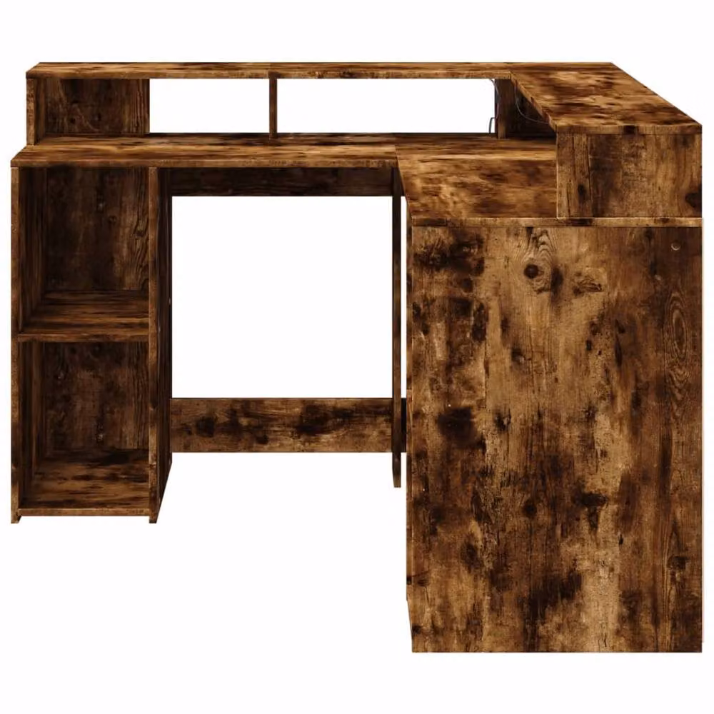Berkfield Home Gaming Desk with LED Lights in Smoked Oak Brown, W/D/H: 130 x 130 x 91 cm – 6