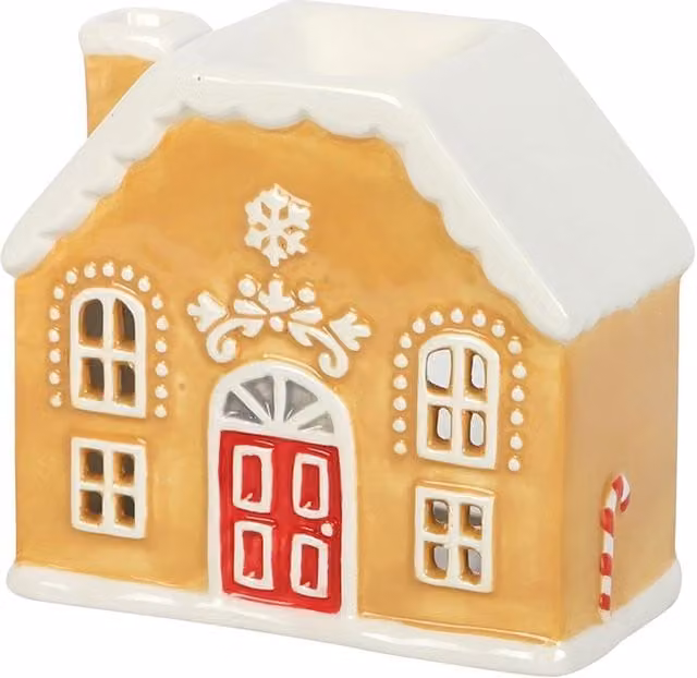 Something Different Candy Cane Gingerbread House Ceramic Oil Burner in Yellow and Multicolour