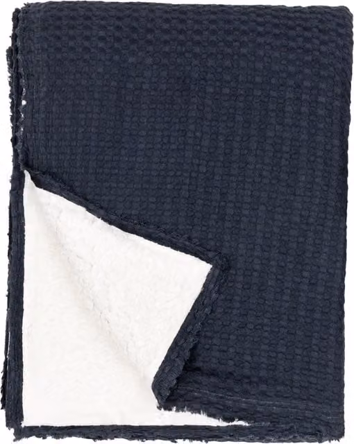 Ronan Sherpa Waffle Fleece Throw in Blue with Fringes