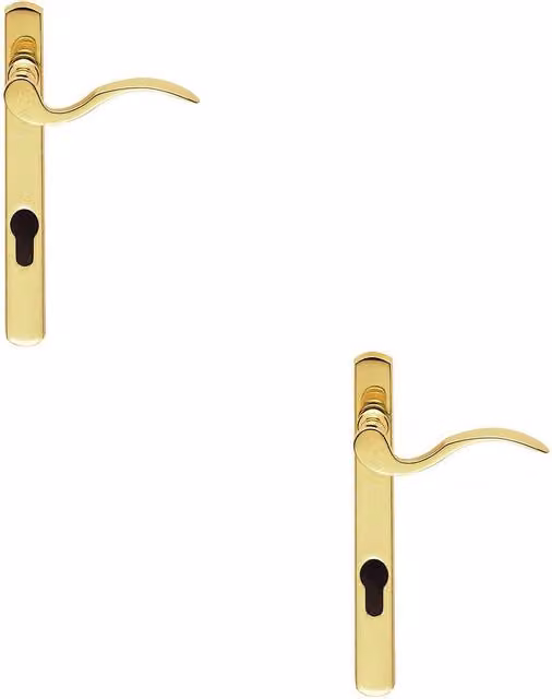 Loops 2x Scroll Lever Door Handle on Lock Backplate in Polished Brass, W: 20.8 cm, D: 2.5 cm