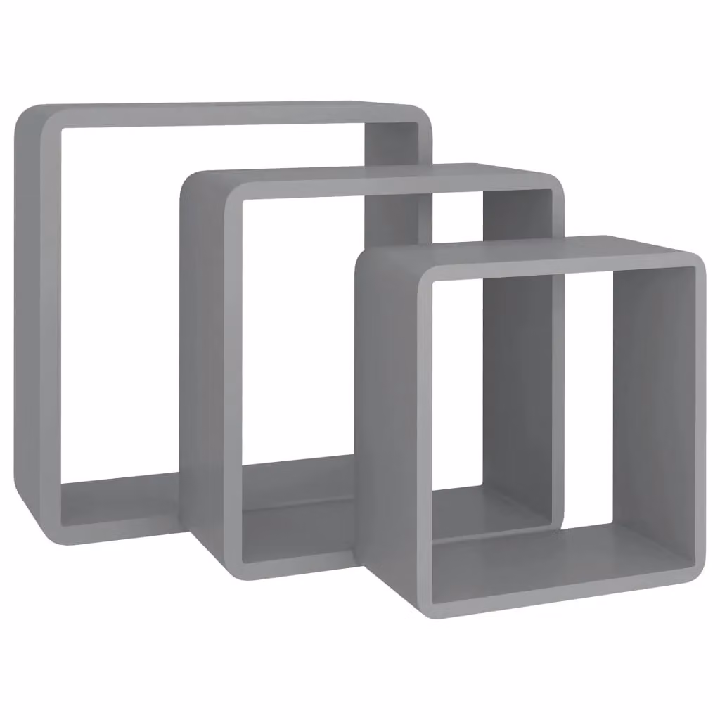 Berkfield Home Set of 3 Grey MDF Wall Mounted Cube Shelves – 3