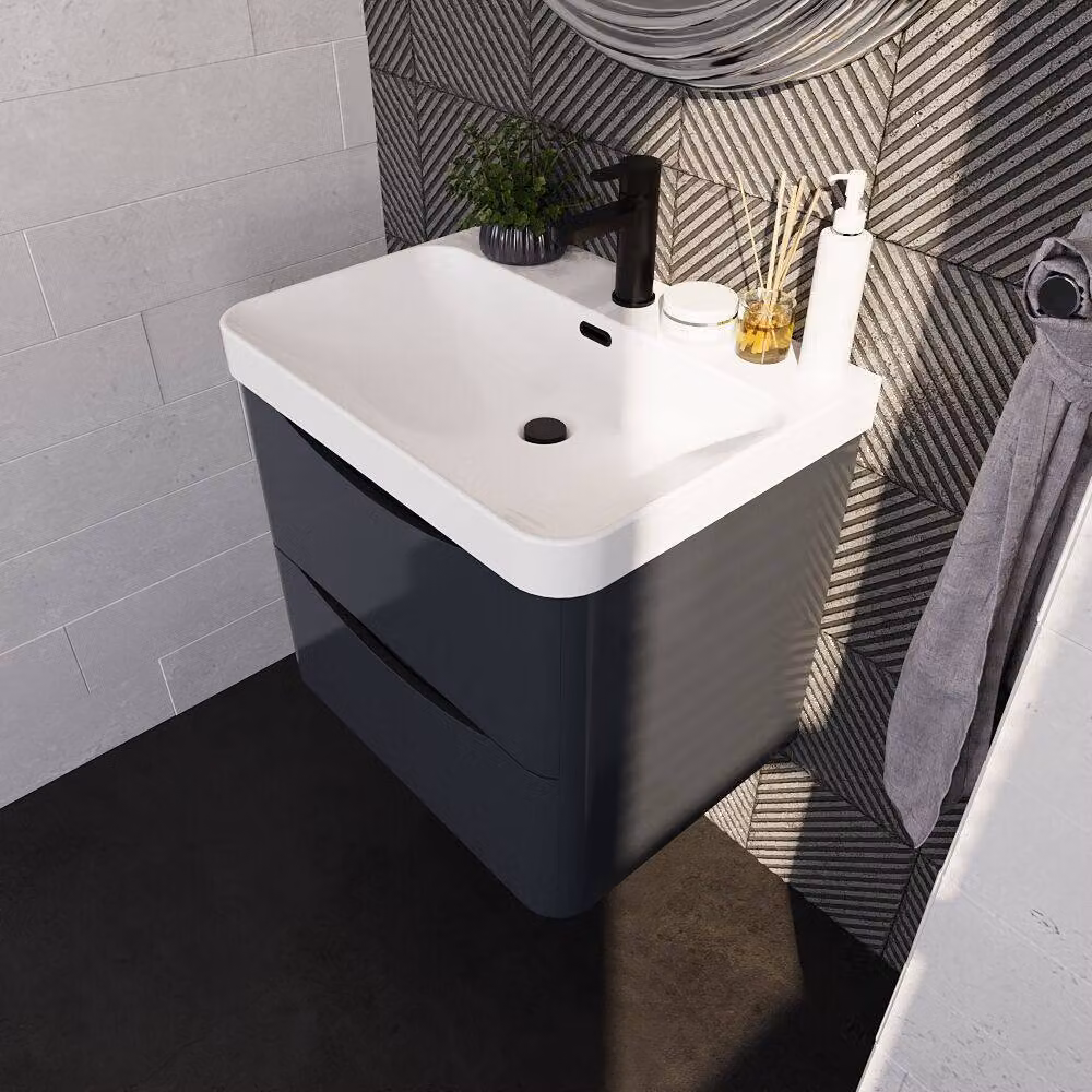 Balterley Arch Wall Hung 2-Drawer Bathroom Vanity with Ceramic Basin, Grey, W: 60.0 cm, D: 56.2 cm, H: 60.0 cm – 3