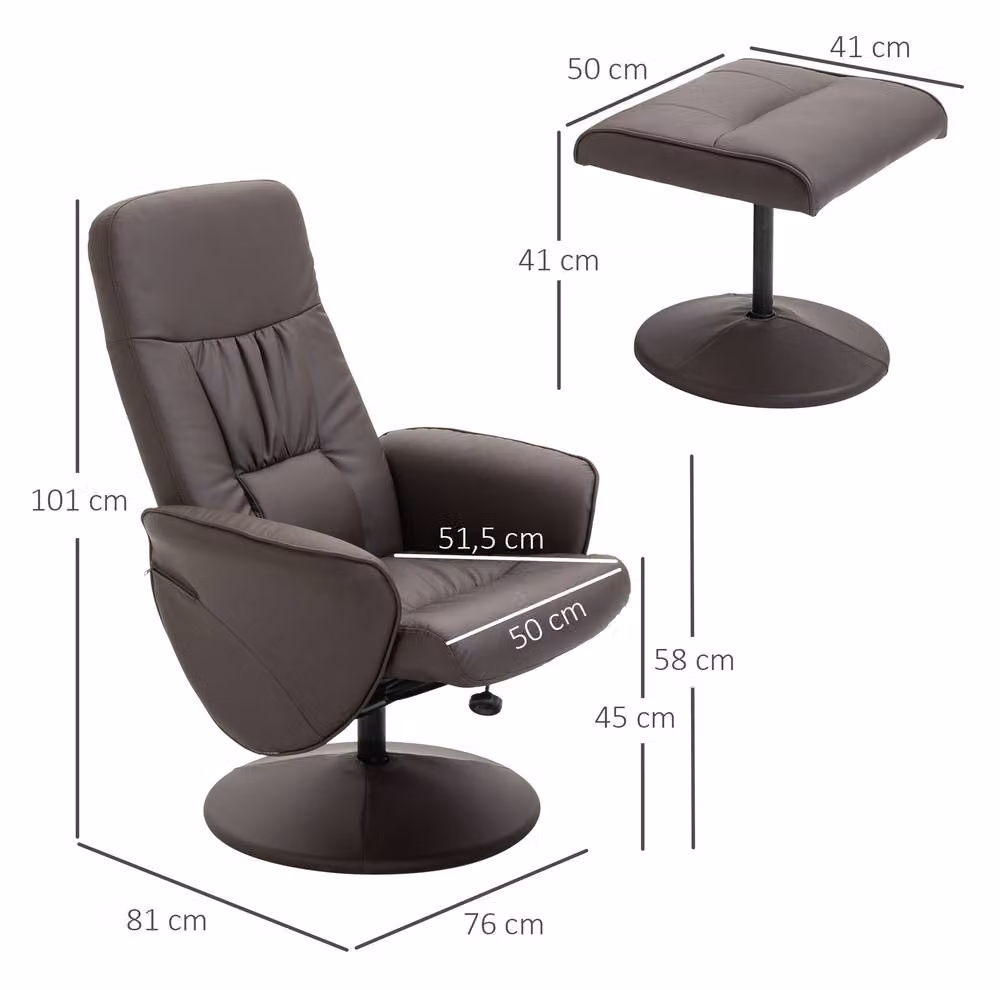 STILVORA Brown Synthetic Leather Recliner Armchair with Ottoman and 360 Degree Swivel Metal Frame – 2