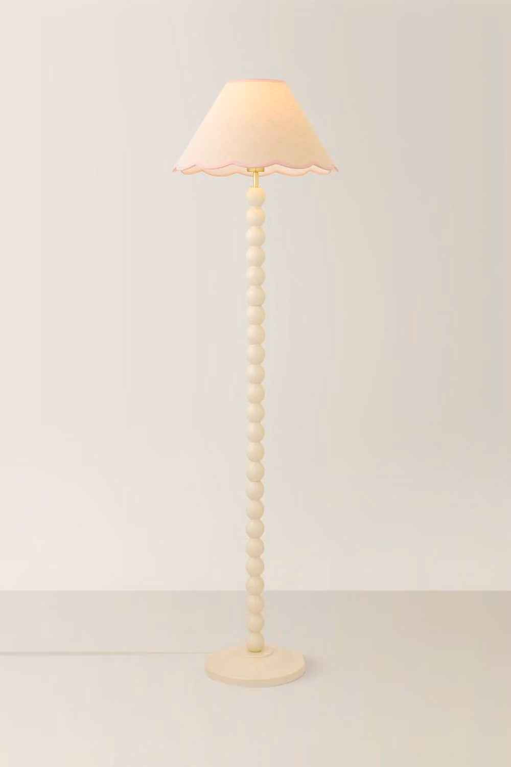 ValueLights Bobbin Colour Trim Linen Shade Floor Lamp in Cream and Baby Pink – 2