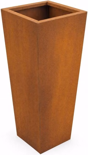 Tapered Tall Square Corten Steel Planter with Insert in Brown and Orange