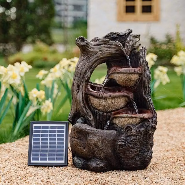 Livingandhome Solar Rockery Cascade Water Fountain with LED, Grey Polyresin