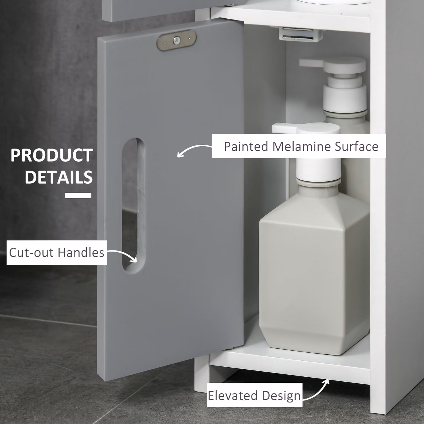 Kleankin Modern Freestanding Tall Bathroom Cabinet with Open Shelves and 3 Cupboards, Grey – 3