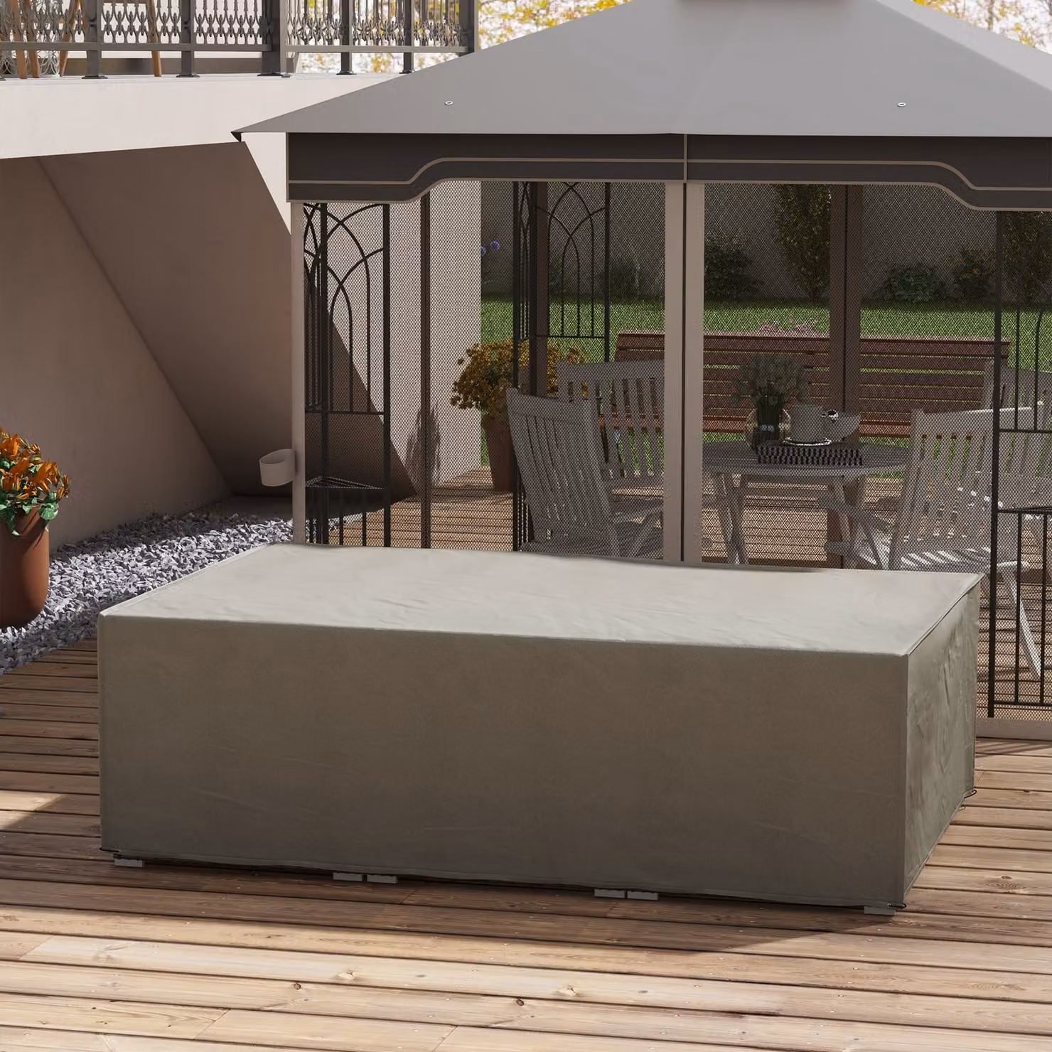 Outsunny Grey Waterproof Rectangular Patio Furniture Cover for Tables and Chairs, W/D/H: 222 x 155 x 67 cm – 5