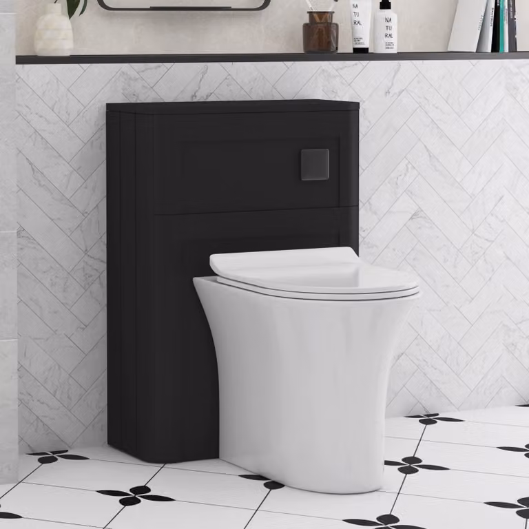 Royal Bathrooms Henley 550mm Matt Nocturne Black Wall Mounted WC Unit with White Breeze Rimless Ceramic Toilet Pan, Slim Soft Close Seat and Cistern