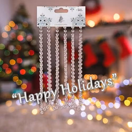 VFM e-Store Rose Gold Christmas Bead Chain Decoration, 2.7m – 4