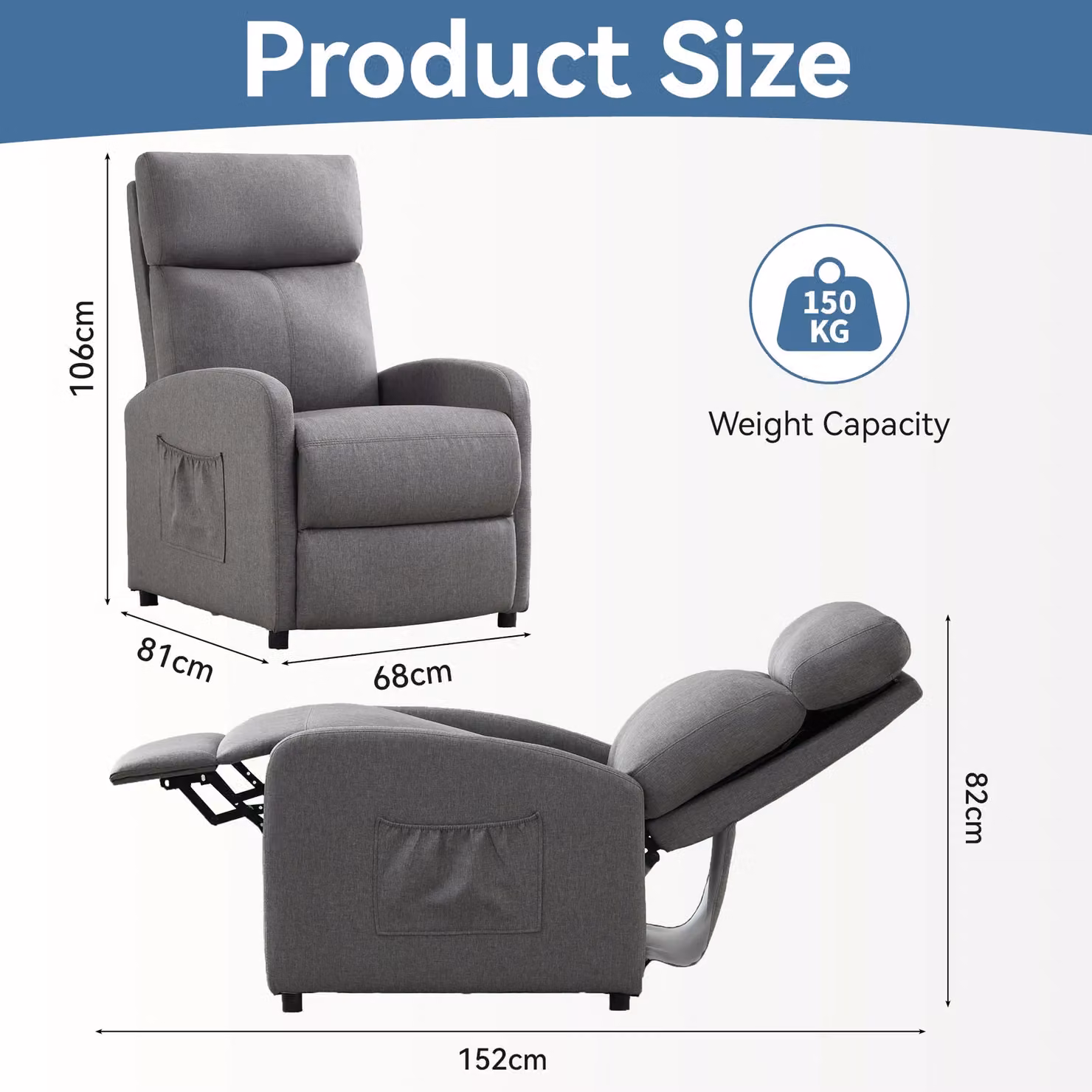 MCC Direct CozyLiving Grey Linen Fabric Push Back Reclining Armchair – 4