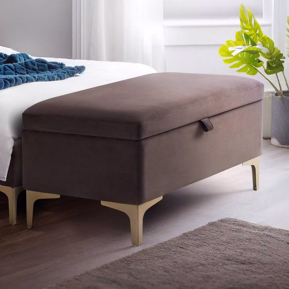 Cheshire Luxeva Velvet Blanket Box and Storage Bench in Truffle with Gold Detail – 3