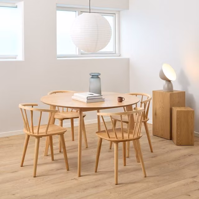 Furniture To Go Nagano Round Oak Dining Table with 4 Ida Oak Dining Chairs, Diameter: 120 cm