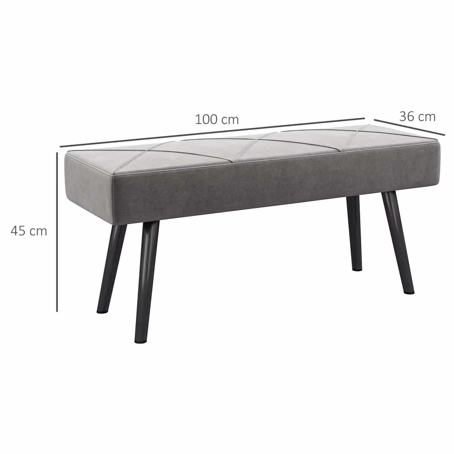 HOMCOM Grey Velvet Upholstered End of Bed Bench with X-Shape Metal Legs for Bedroom or Hallway – 3