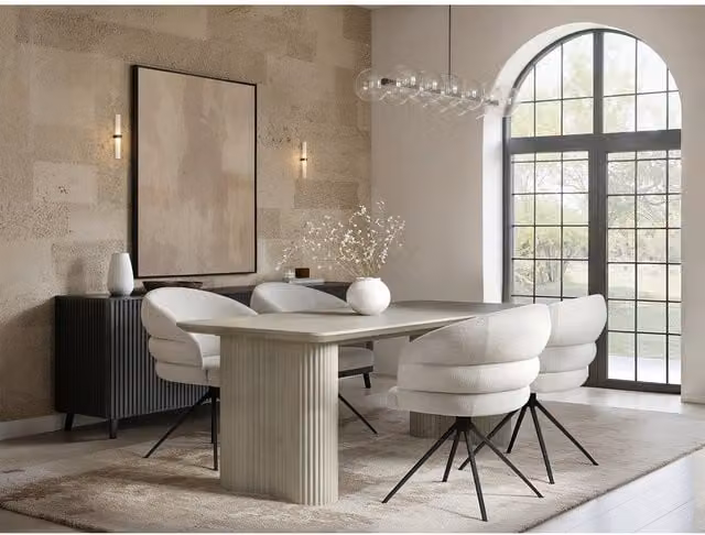 Solace+Co Zoya Sintered Stone Dining Table and 4 Eira Chairs Set in Beige and Brown