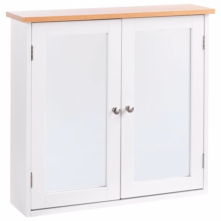 Wyld and Coco Wall-Mounted White MDF Mirror Cabinet with Internal Shelves W: 17 cm, H: 60 cm