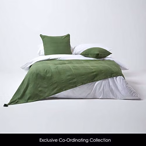 Homescapes Rajput Ribbed Cotton Throw in Dark Olive Green, W/D/H: 152.4 x 203.2 cm – 2