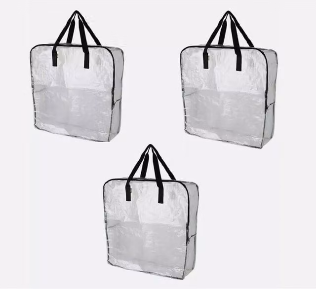 VOGREX Set of 3 Transparent Heavy Duty Reusable Laundry Bags, Moth and Moisture Proof Plastic Storage Bags – 1