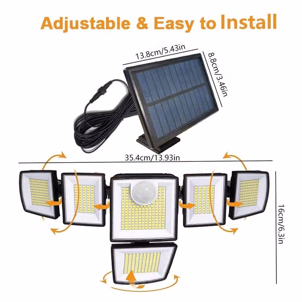 FLAVORA 6-Head Solar LED Floodlight with 496 LEDs and PIR Motion Sensor in Black – 2