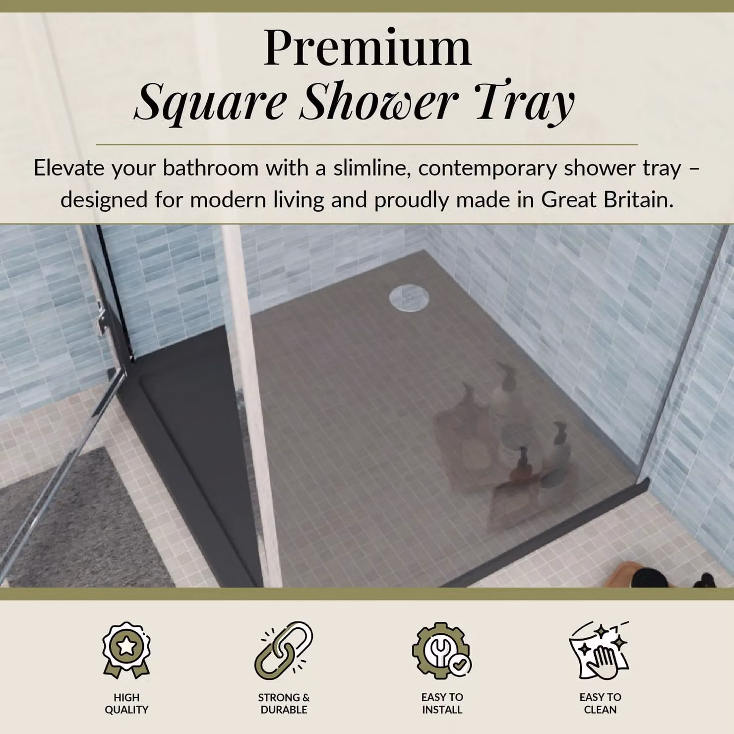 Balterley Premium Square Shower Tray in Grey, 100 x 100 cm – 2