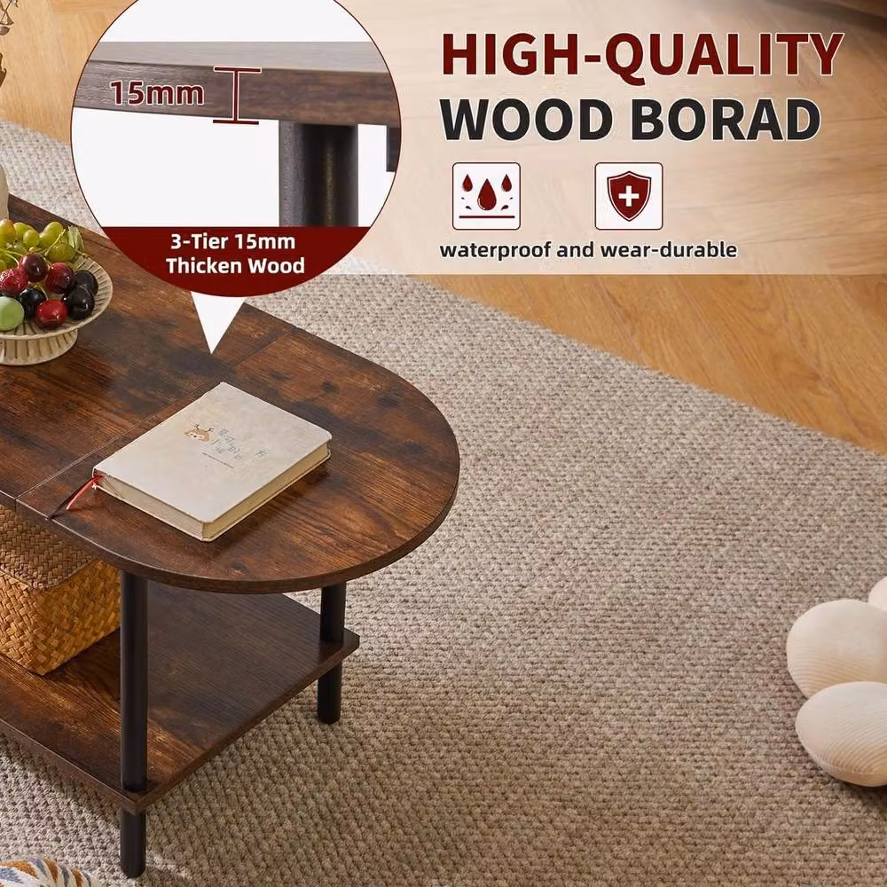 FORGEVIO Oval Small Coffee Table in Brown, W: 88.9 cm, D: 43.18 cm, H: 40.64 cm – 2