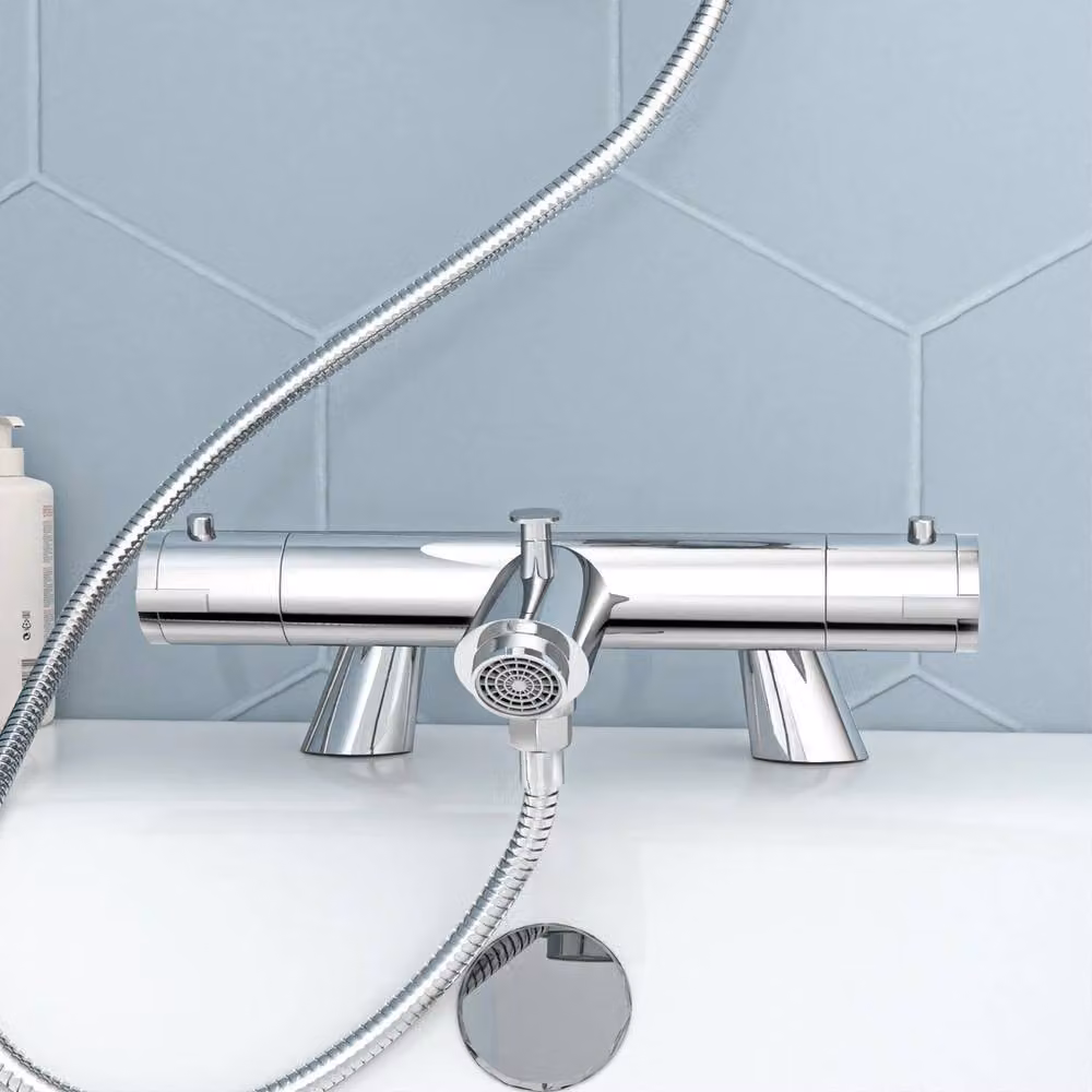VOGREX Chrome Exposed Bath Shower Mixer Tap Set in Silver – 2