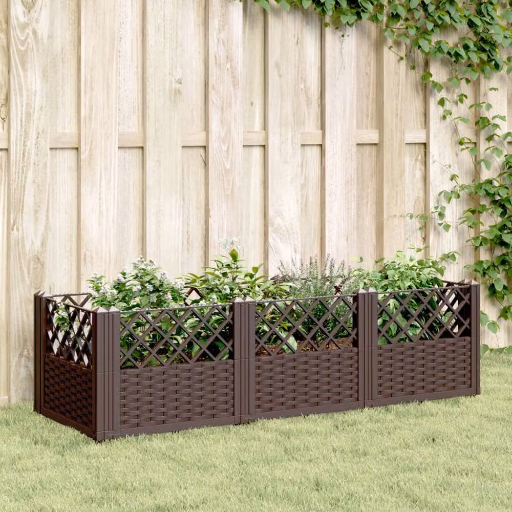 Berkfield Home Beautiful Garden Planter with Pegs, Brown, W: 123.5 cm, D: 43.5 cm, H: 43.5 cm – 2