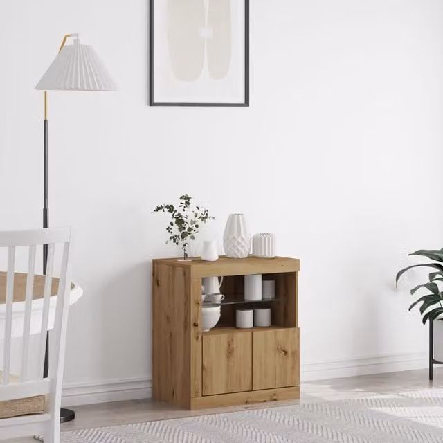 Berkfield Home Artisan Oak Sideboard with Integrated LED Lights in Brown, W/D/H: 60.5 x 37 x 67 cm