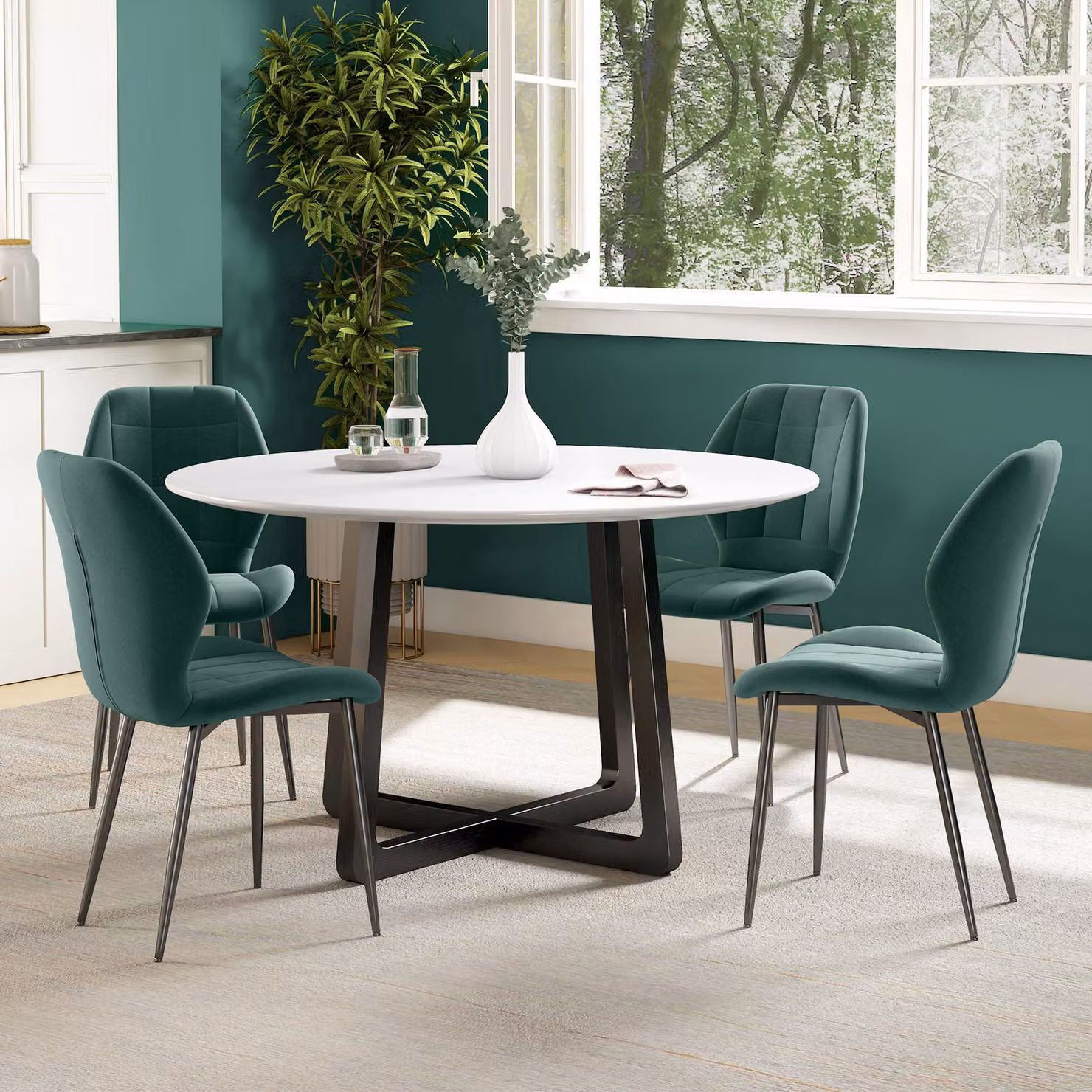HOMCOM Set of Four Green Flannel Relaxed Tub Dining Chairs – 5