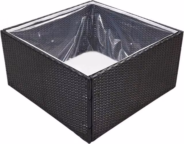 Berkfield Home Beautiful Garden Planter in Black Poly Rattan, W/D/H: 80 x 80 x 40 cm – 1