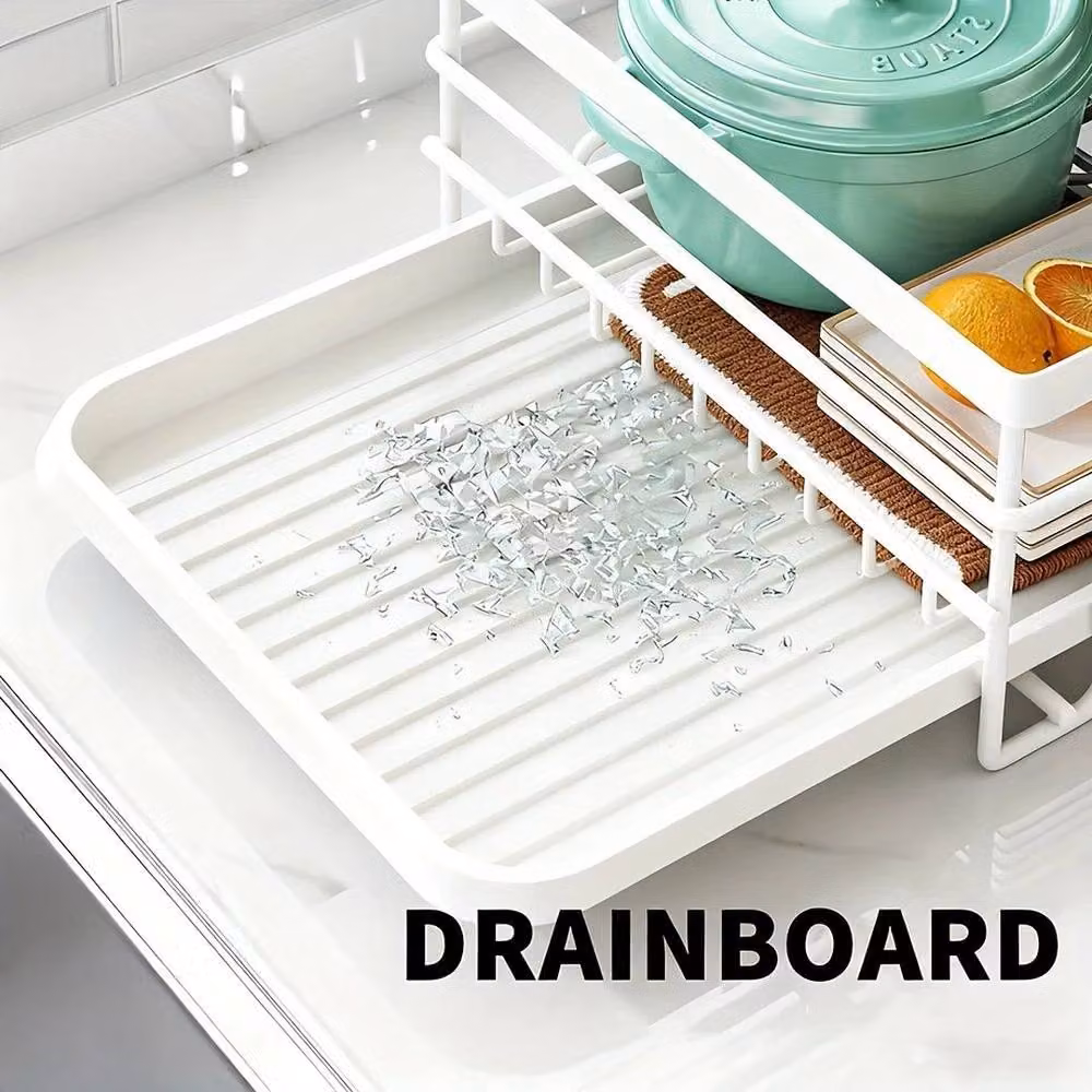 Kelvenix White 3 Tier Metal Kitchen Sink Dish Drainer Rack with Cutlery Holder, W: 52 cm, D: 52 cm, H: 35.5 cm – 3