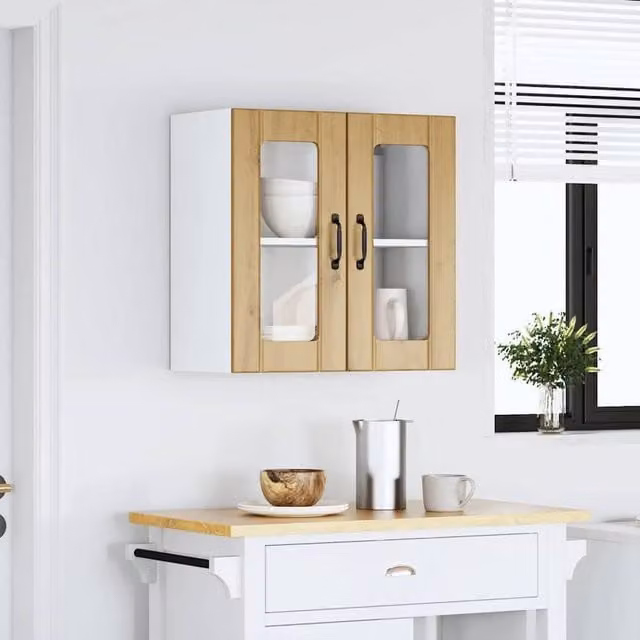 Berkfield Home Lucca Kitchen Wall Cabinet with Glass Doors in Artisan Oak Brown, W: 60 cm, H: 31 cm, D: 25 cm – 1