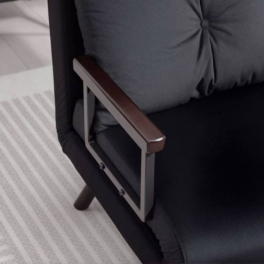 Wyld Haus Nenoli Black Velvet 4 in 1 Convertible Single Chair Bed with Armrests and Foam Cushion – 8