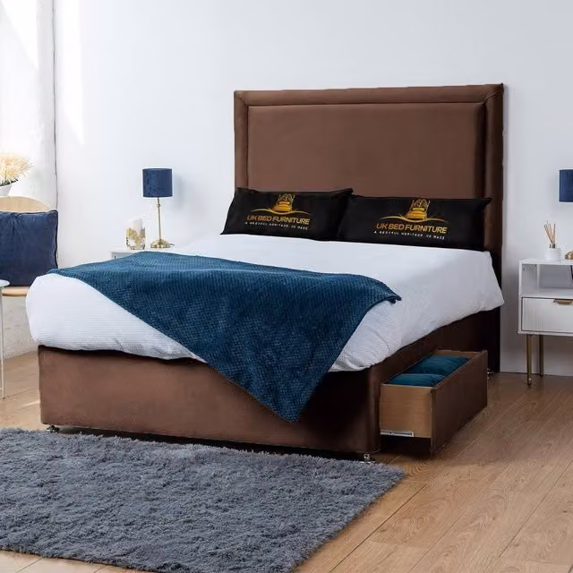 UK Bed Furniture Ascot Divan Bed with 4 Drawers and 26 Inch Headboard in Brown, Size: 180 x 200 cm
