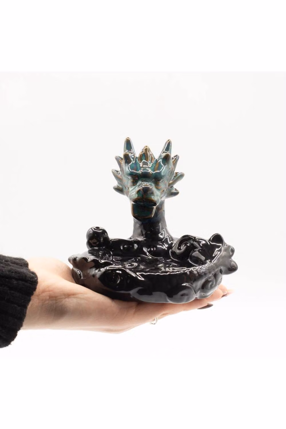 KDMD Large Dragon Pool Backflow Incense Burner in Black Glazed Ceramic – 3