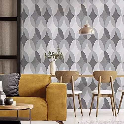 Crown Kirby Oval Geo Charcoal Grey and Anthracite Abstract Geometric Washable Vinyl Roll – 2