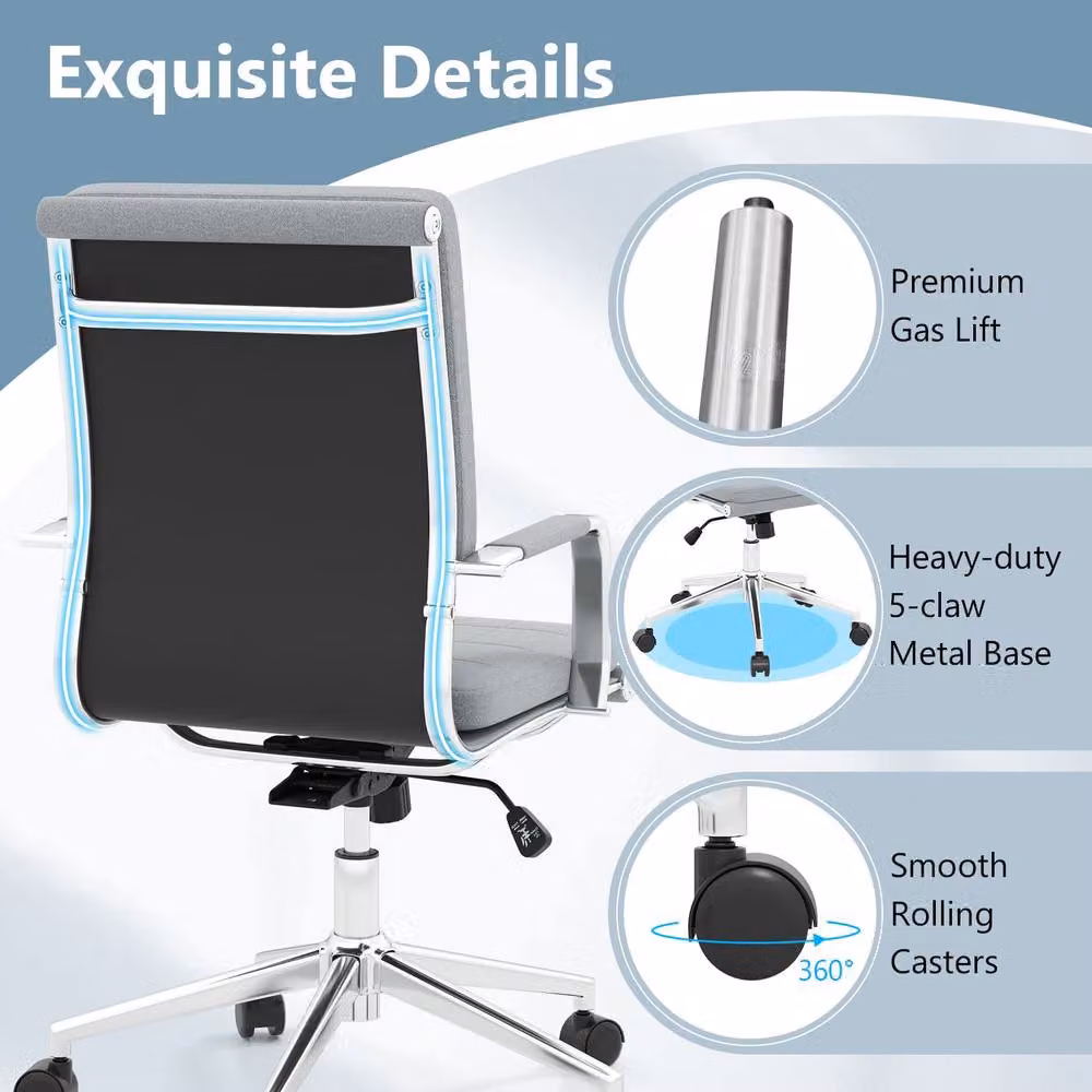 Costway Ergonomic Home Office Computer Chair with Rocking Backrest, Armrests and 360 Degree Swivel in Grey Fabric and Metal – 5