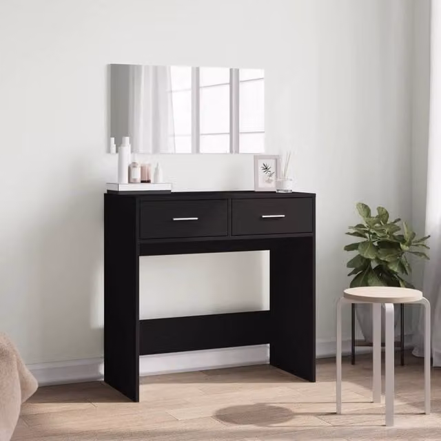Berkfield Home Modern Dressing Table with Mirror in Black, W/D/H: 80 x 39 x 80 cm