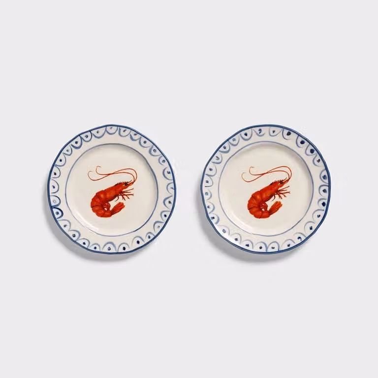 &Klevering Sirène Crevette Porcelain Side Plate Set of 2, White