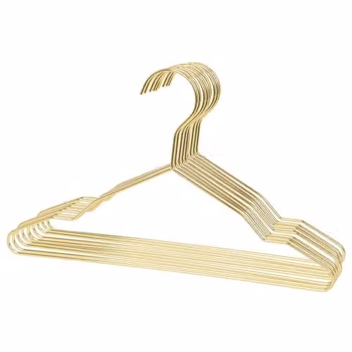 Harbour Housewares 10x Gold Metal Childrens Wire Clothes Hangers with Trouser Bar and Non Slip Shoulder Notches