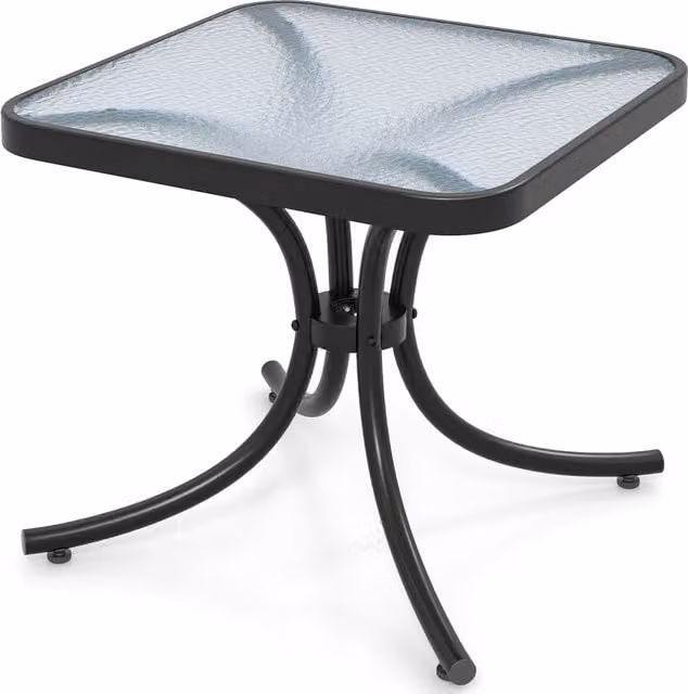 Costway Modern Black Garden Coffee Table with Tempered Glass and Metal Frame