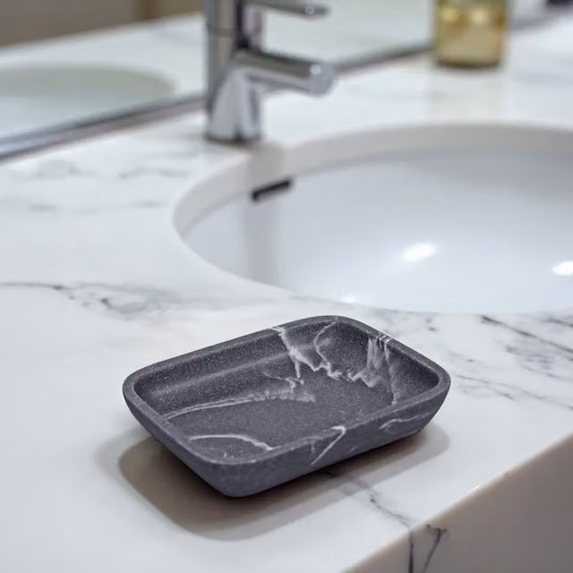 Showerdrape Octavia Freestanding Grey and White Marble Effect Soap Dish