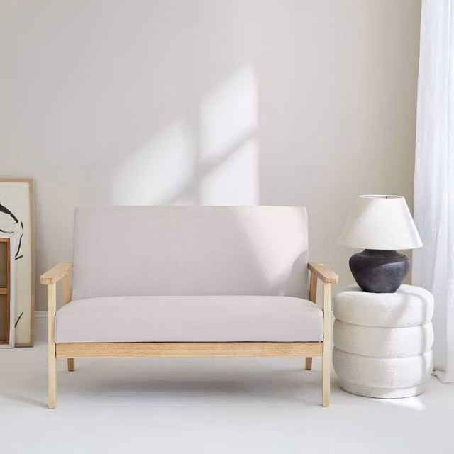 sweeek Scandi-style 2-seater upholstered fabric sofa in beige
