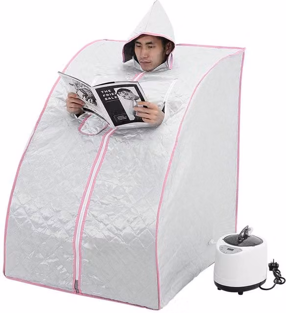 SHEONLY Portable Steam Sauna Tent with Chair in Silver