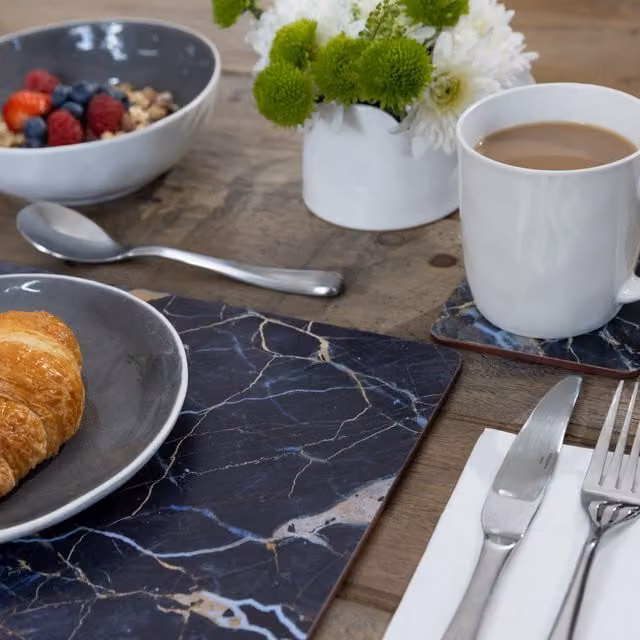 Creative Tops Navy Marble Non-Slip Cork Placemats, Pack of 6, W/D/H: 40 x 29 x 0.6 cm