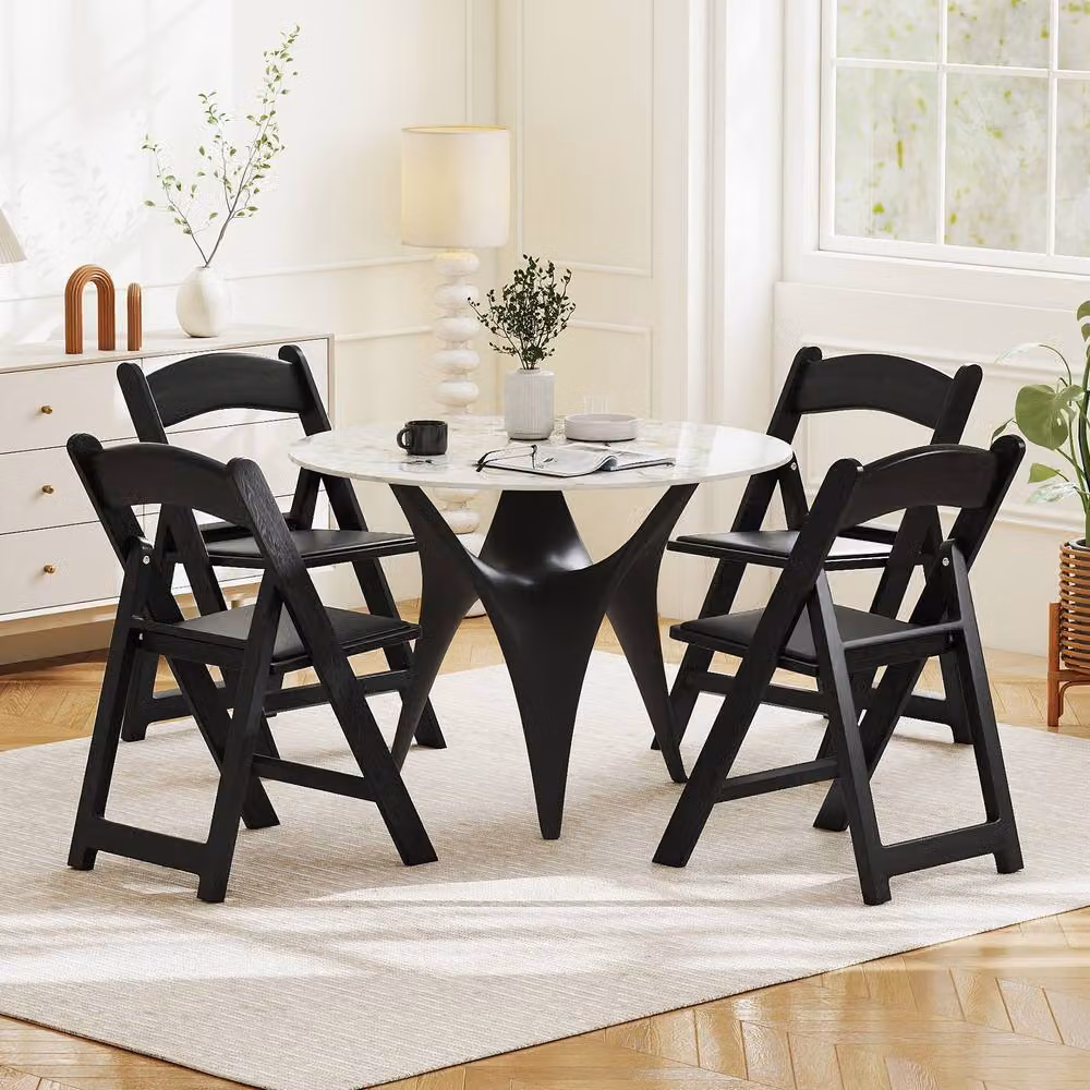 Gymax 4 Pack Black Resin Folding Patio Chairs with Padded Seats – 3